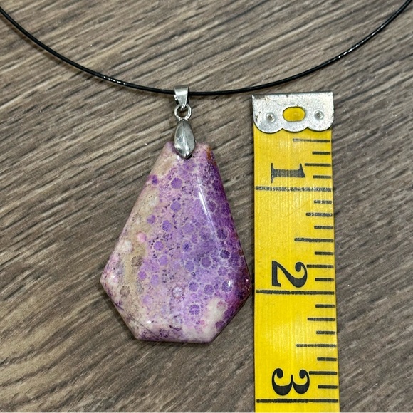Purple Chrysanthemum Coral Fossil Shield Pendant Necklace – One of a Kind - Picture 3 of 10